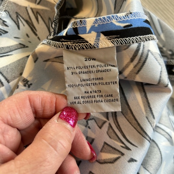 Danny and Nicole Dress A-line V-Neck & Back. Blue, Black & White Tropical Sz 18W - Picture 6 of 10